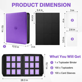 Pemocyny Toploader Binder with 100 included toploaders for immediate protection.