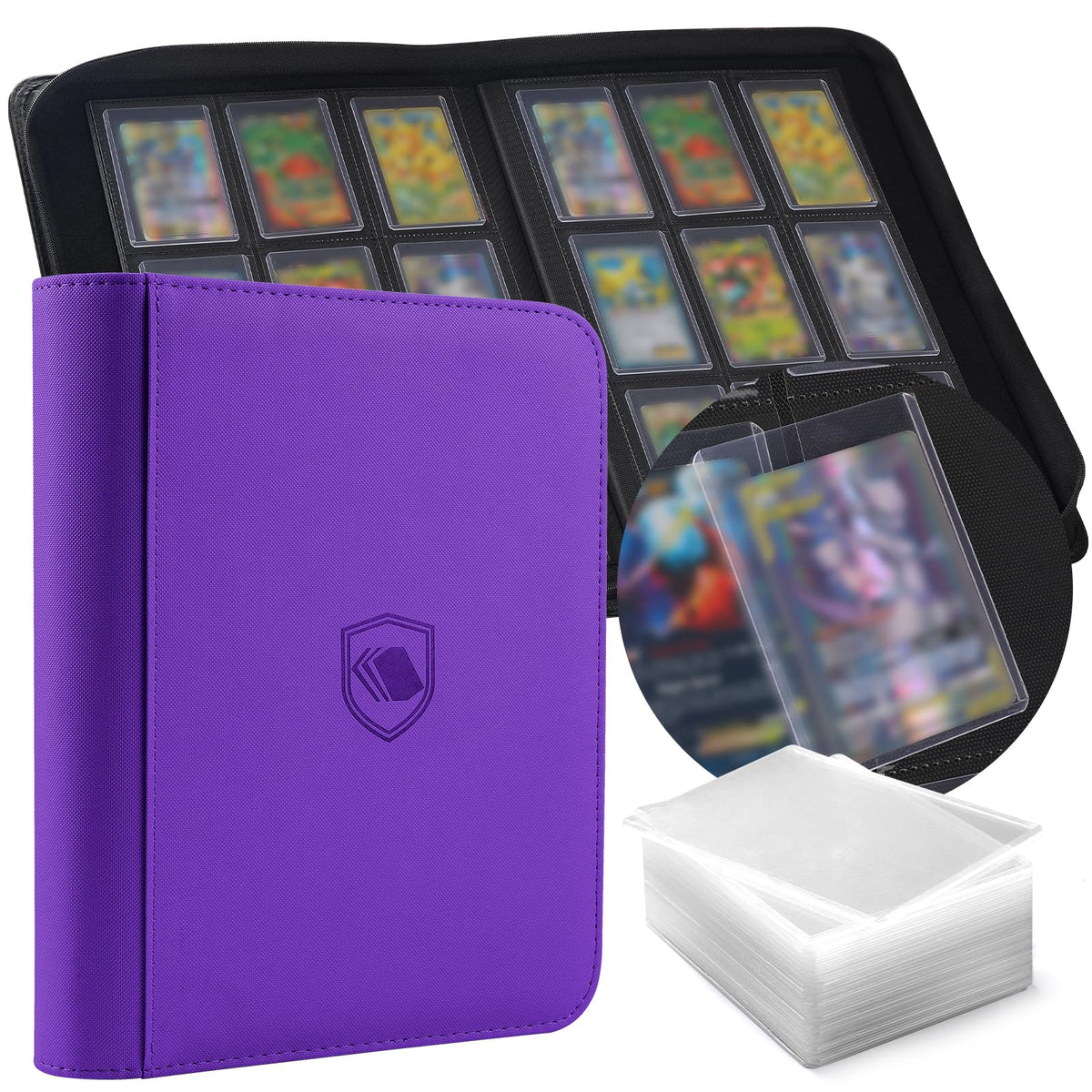 Pemocyny Toploader Binder showcasing 360-capacity layout for organized card storage.