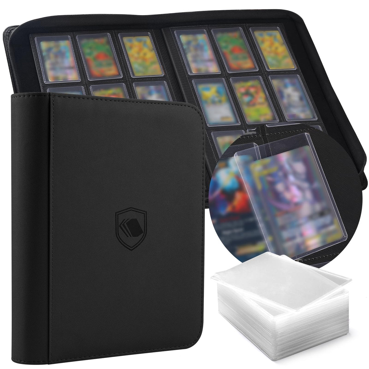 Pemocyny top loader binder with 360-slot capacity for organized card storage.