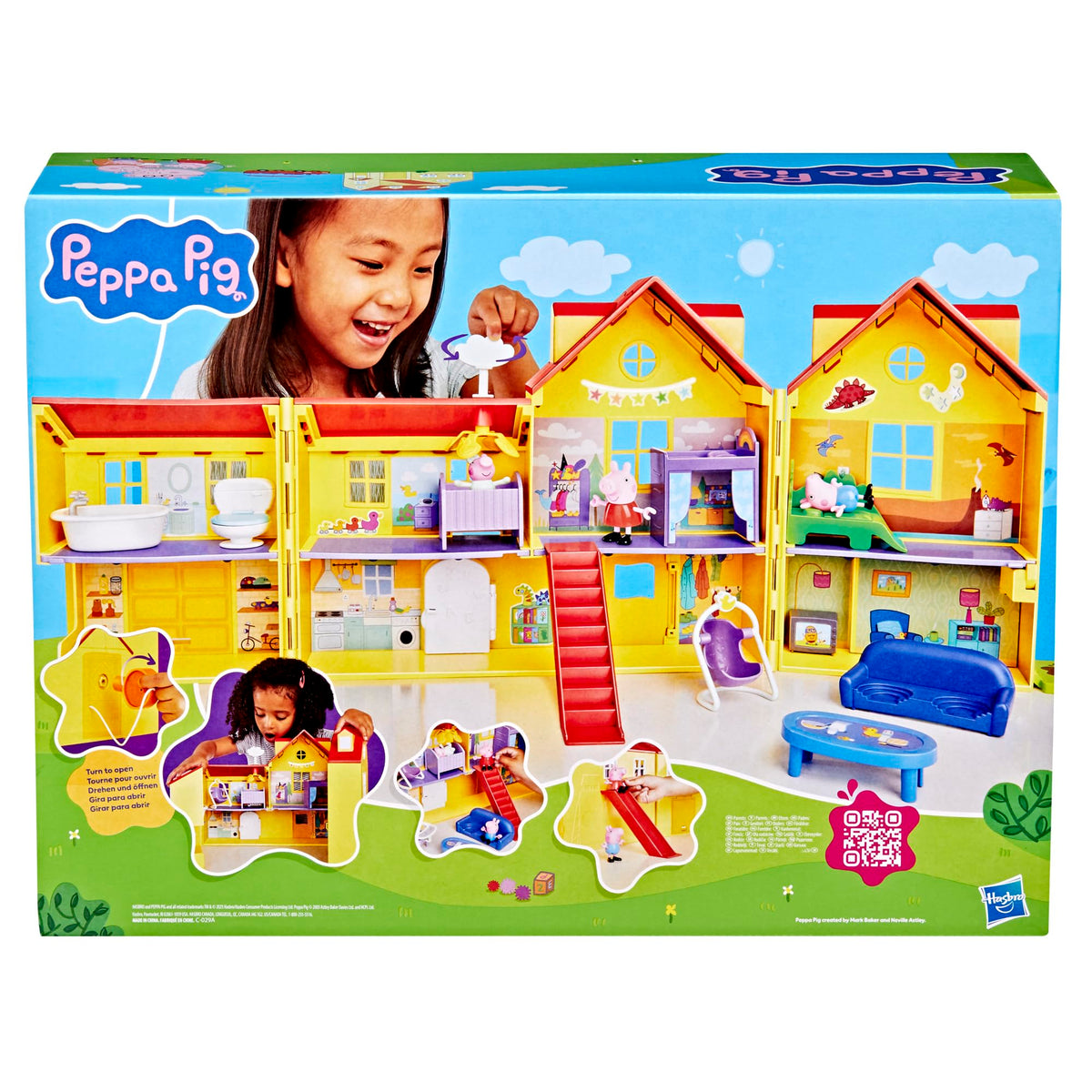 Peppa Pig two-story seven-rooms layout enables varied storytelling.