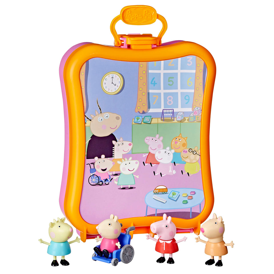 Peppa Pig Club Friends carrying case with four figures for on-the-go pretend play.
