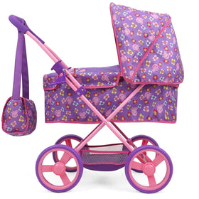 Sturdy steel frame supports active push along play with Peppa Pig pram