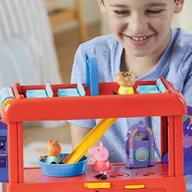 Roundabout spinning feature on Peppa Pig set encourages kinetic action play.