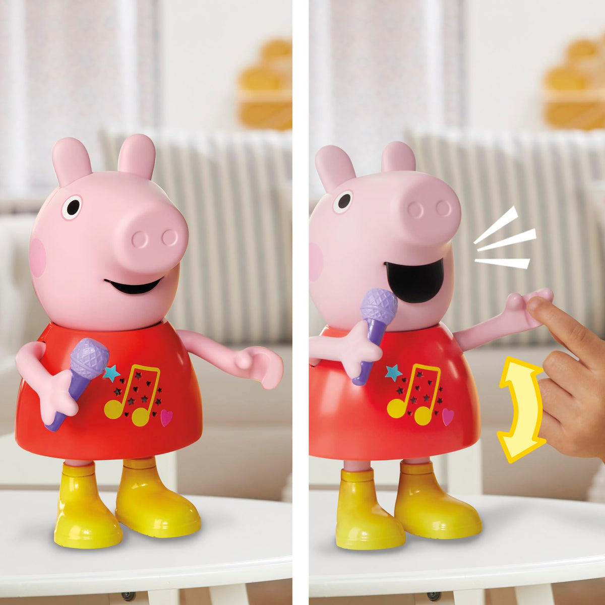 Peppa Pig Talk & Sing Peppa Doll microphone mode shown for singing or talking.