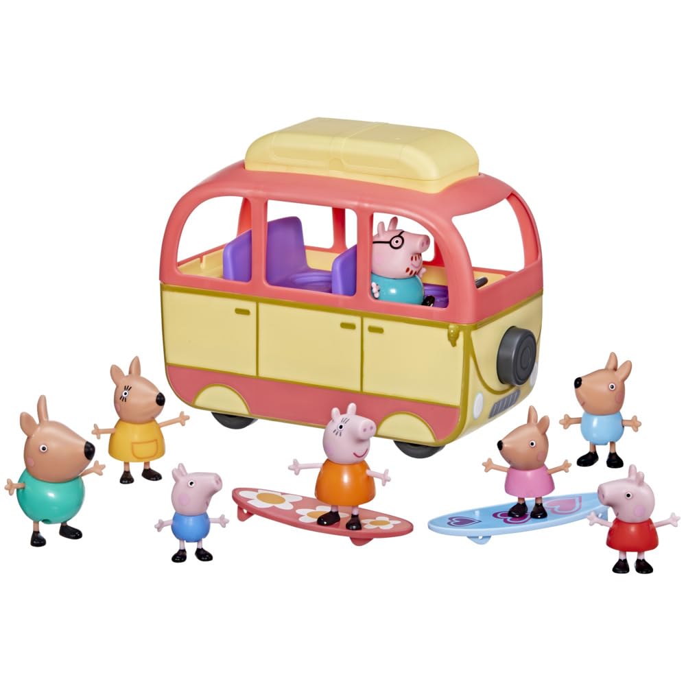 Peppa Pig Visit Australia campervan top view shows rolling wheels for easy play