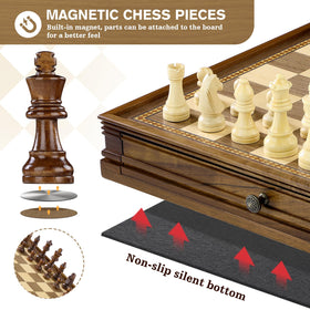 Peradix chess-checkers drawers keep pieces organized and ready for quick setup.