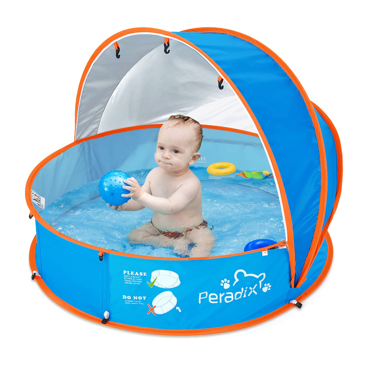 Peradix paddling pool tent in pop-up setup for quick outdoor play