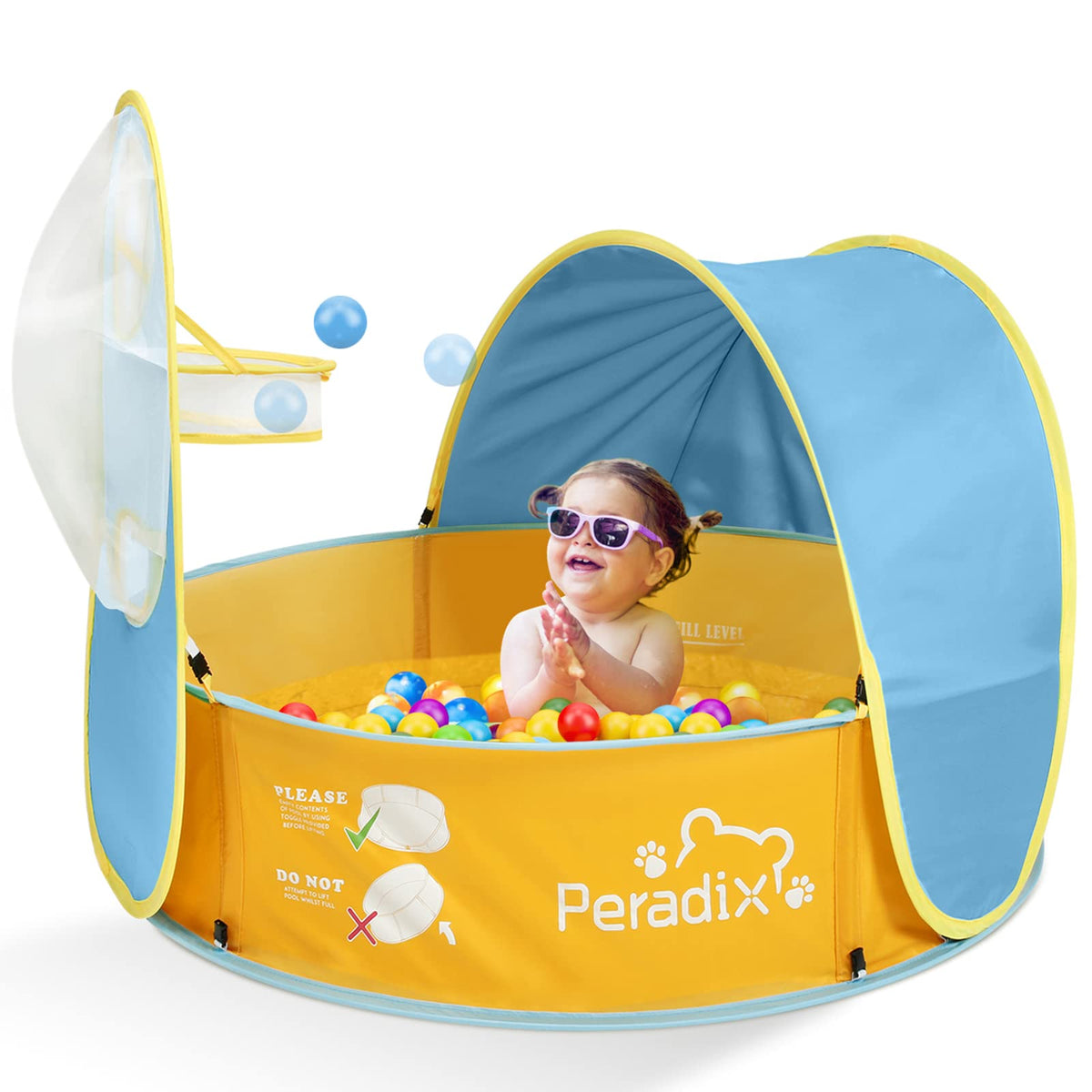 Peradix pop-up pool tent enables quick setup for kids' playtime and water fun.