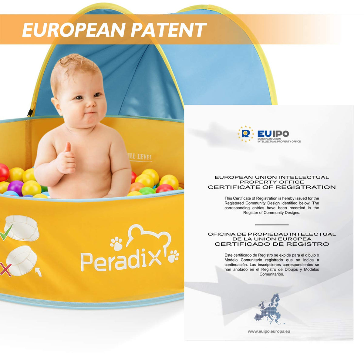 Peradix removable canopy shields little ones from sun while they play.