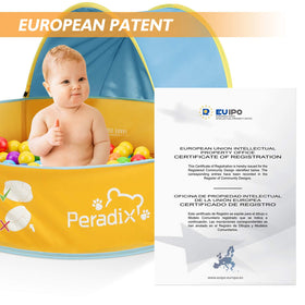 Peradix removable canopy shields little ones from sun while they play.