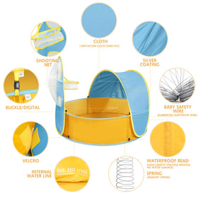 Peradix sunshade canopy provides UV protection during outdoor swimming and play.