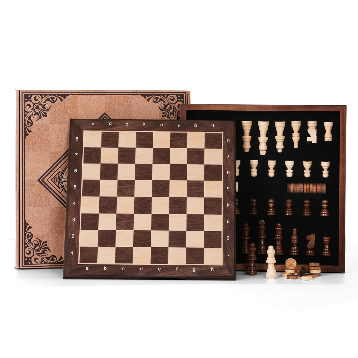 Peradix wooden chess set with 12-inch board for kids and families