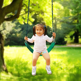 Perantlb high back bucket seat enhances security while swinging.