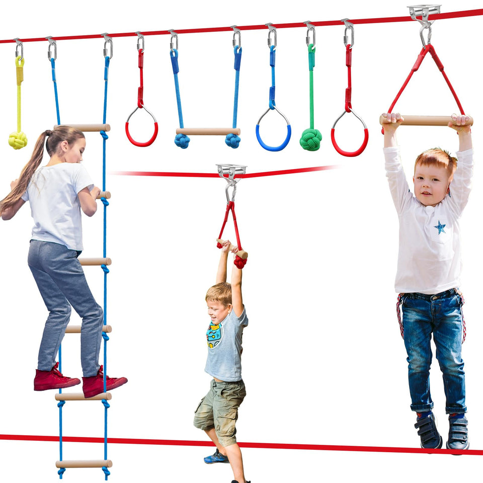 Perantlb Ninja Slackline 60ft setup for backyard balance and active play