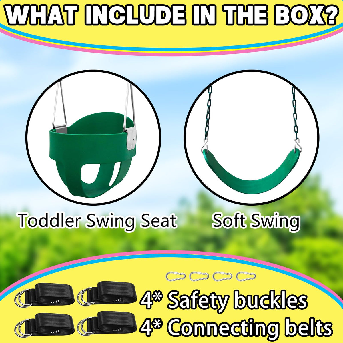 Perantlb outdoor swing with four hanging straps for secure installation.