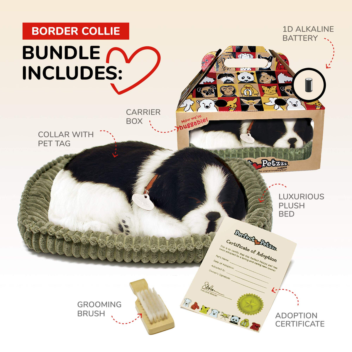 Perfect Petzzz Border Collie side profile highlights compact cuddling size