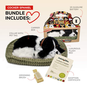 Perfect Petzzz Cocker Spaniel breathing feature demonstrates lifelike motion for calming companionship.