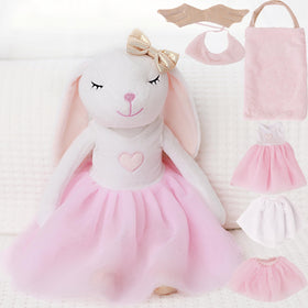Perfectto Design Bunny Ballerina doll with pink dress for imaginative dress-up play