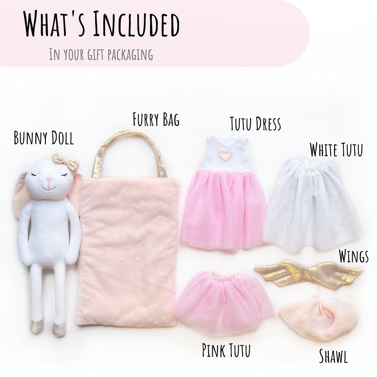 Perfectto Design Bunny Ballerina doll wearing pink tutu for pretend performances