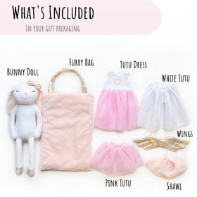 Perfectto Design Bunny Ballerina doll wearing pink tutu for pretend performances