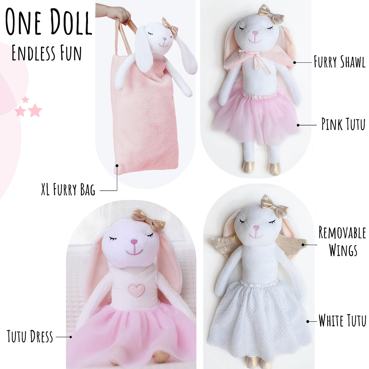 Perfectto Design Bunny Ballerina set with golden wings and fluffy shawl for magical scenes