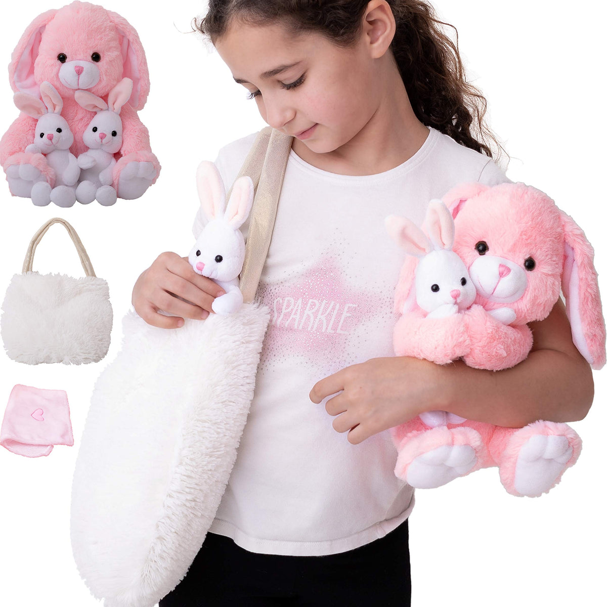 Perfectto Design baby white bunny plush ideal for sharing and pretend play