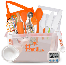 PERLLI Kids Real Cooking Set case keeps tools organized for easy cleanup and play