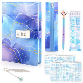 Perpetily diary with lock, blue marble cover, a secure place for secrets and journaling.