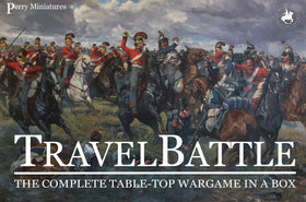 Perry Miniatures Travel Battle BB2 box content with 8mm figures and terrain boards for portable gameplay.
