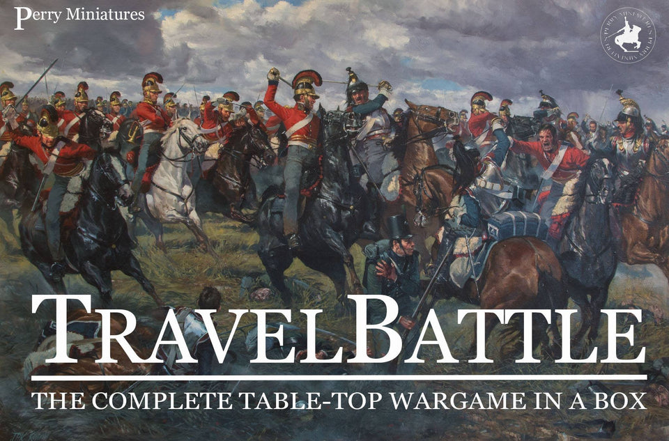 Perry Miniatures Travel Battle BB2 box content with 8mm figures and terrain boards for portable gameplay.