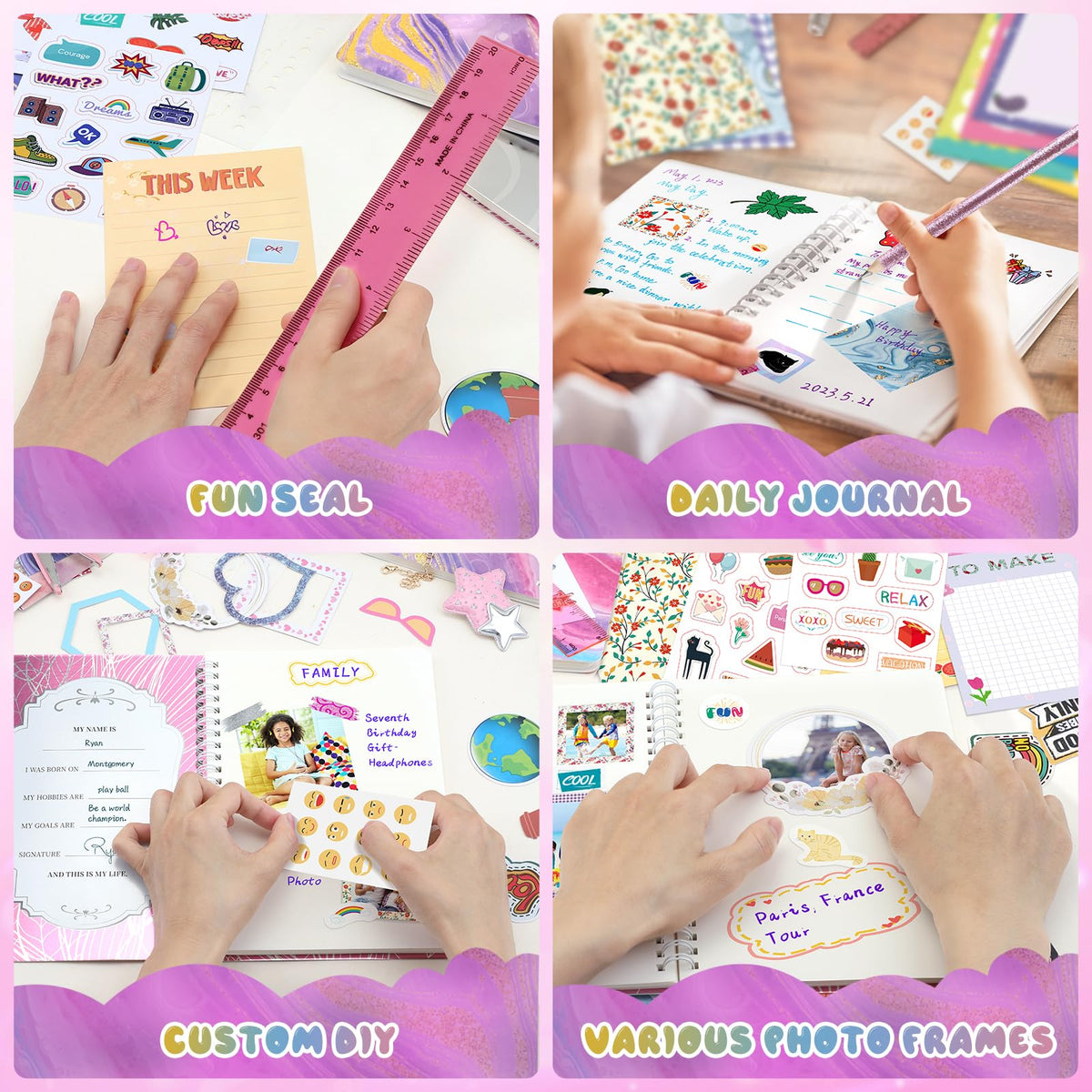 PERRYHOME DIY Journal Kit colored papers and frames for layouts.