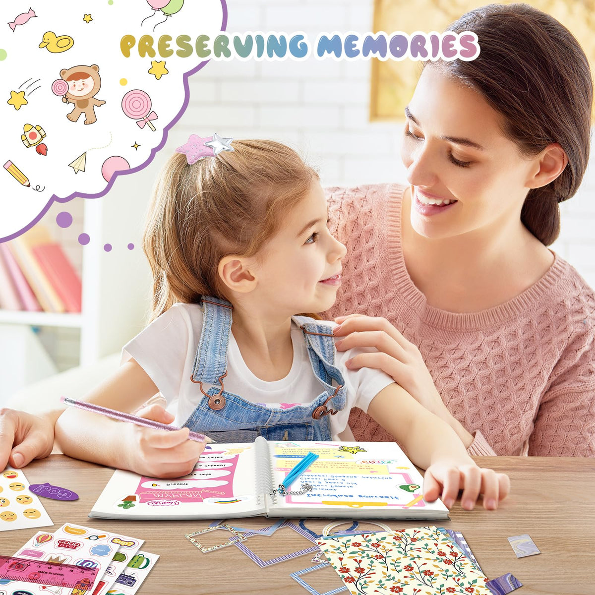 PERRYHOME DIY Journal Kit stickers and stamps ready for decorative pages.