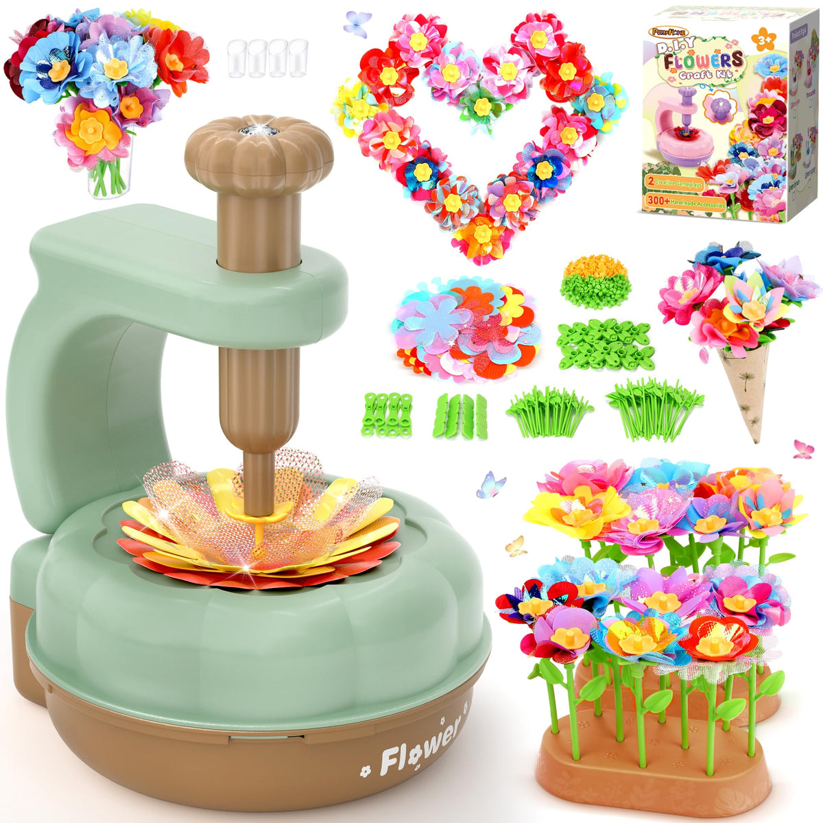 PERRYHOME embossing storage box with fabric flower kit components for organized crafting sessions.