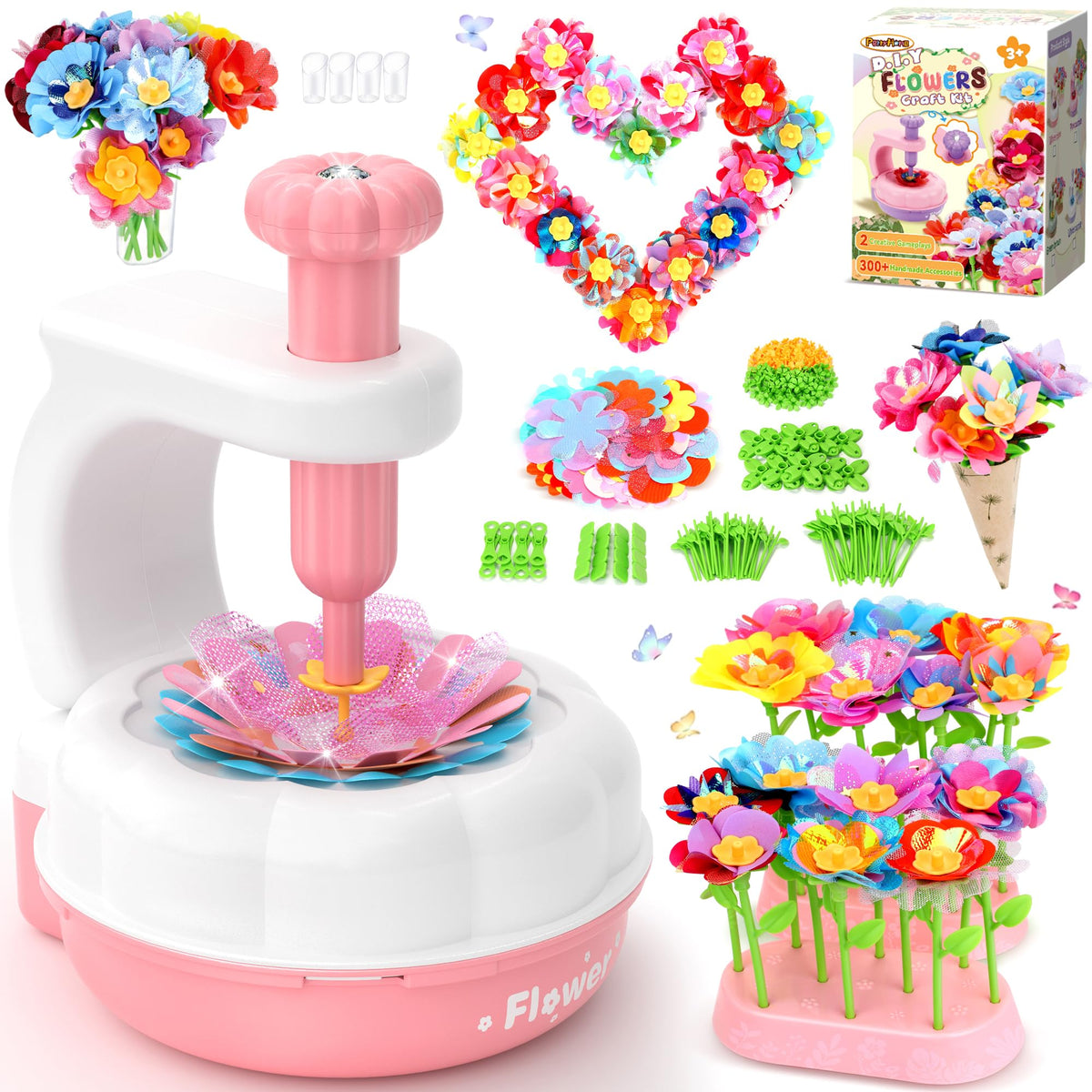 PERRYHOME fabric flower bouquets toy with embossing machine storage for tidy crafting.