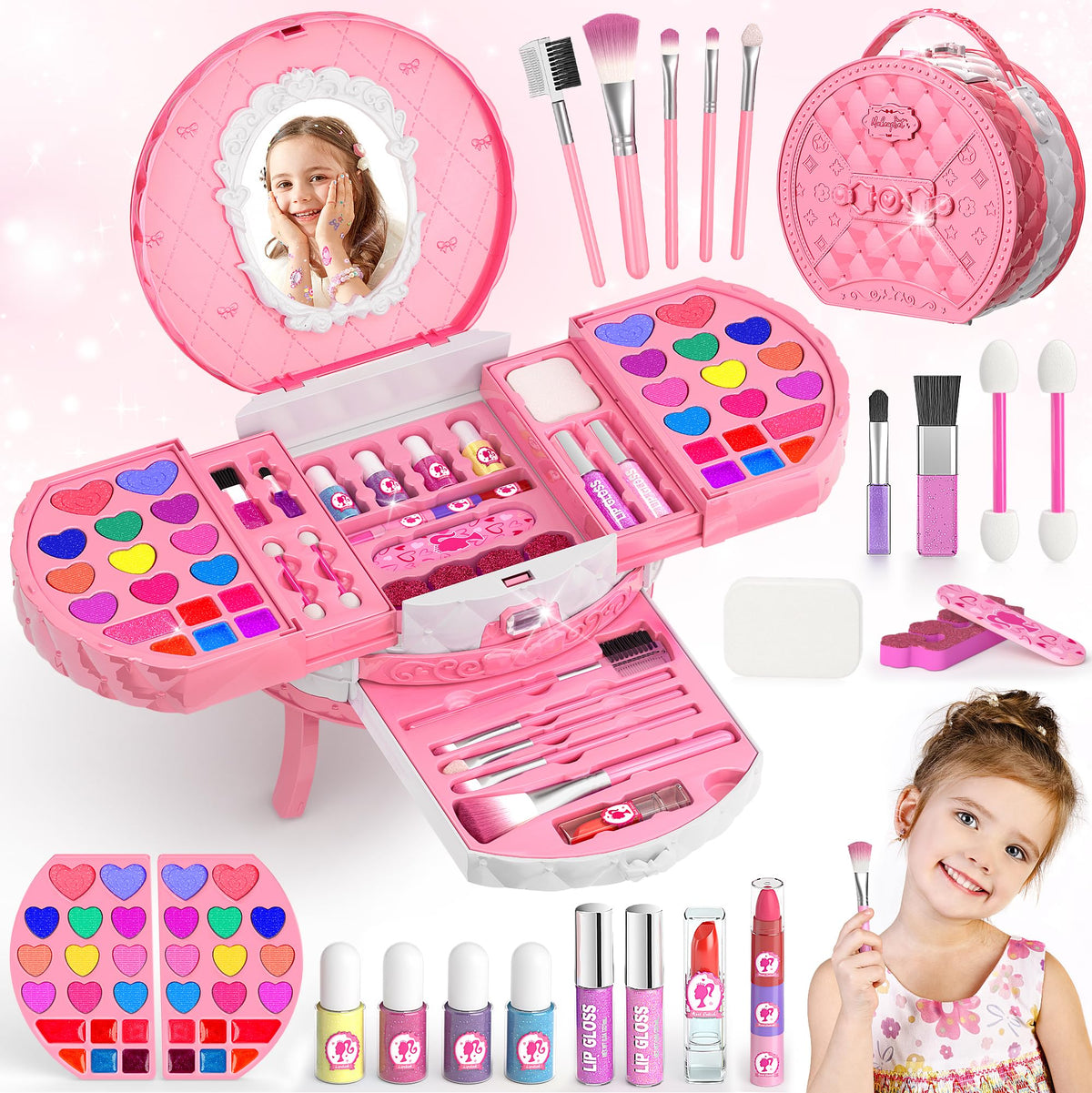 PERRYHOME kids makeup kit cosmetics box for imaginative play and tidy storage