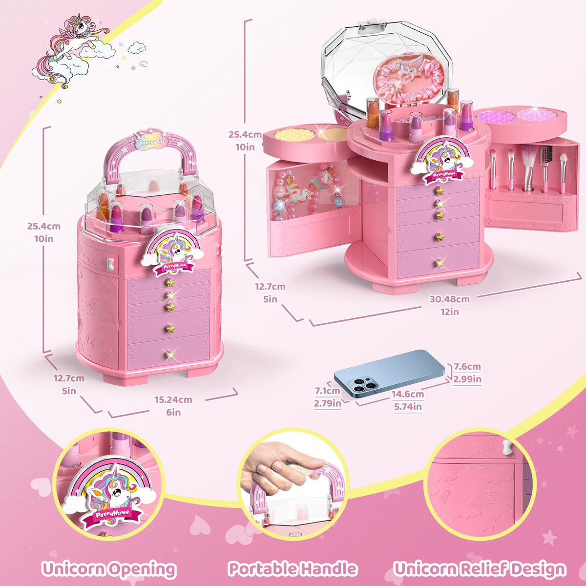 PERRYHOME Princess makeup pack with handle makes gifting exciting.