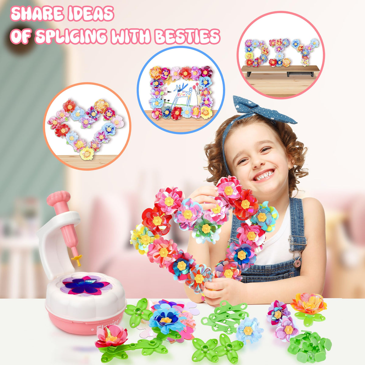 PERRYHOME splicing gameplay with linked petals for custom flower designs.