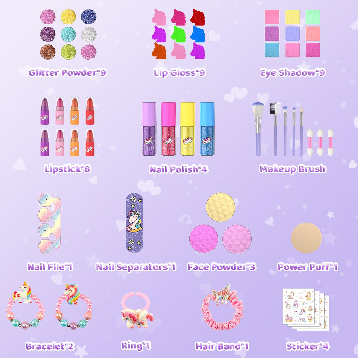 PERRYHOME unicorn princess makeup set with starry design supports imaginative dress-up