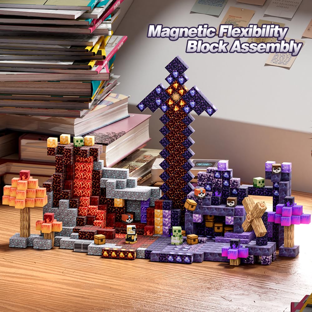 Pesyesp 1-inch magnetic blocks close-up showing strong magnets in action for sturdy structures.