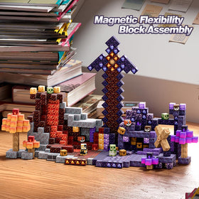 Pesyesp 1-inch magnetic blocks close-up showing strong magnets in action for sturdy structures.