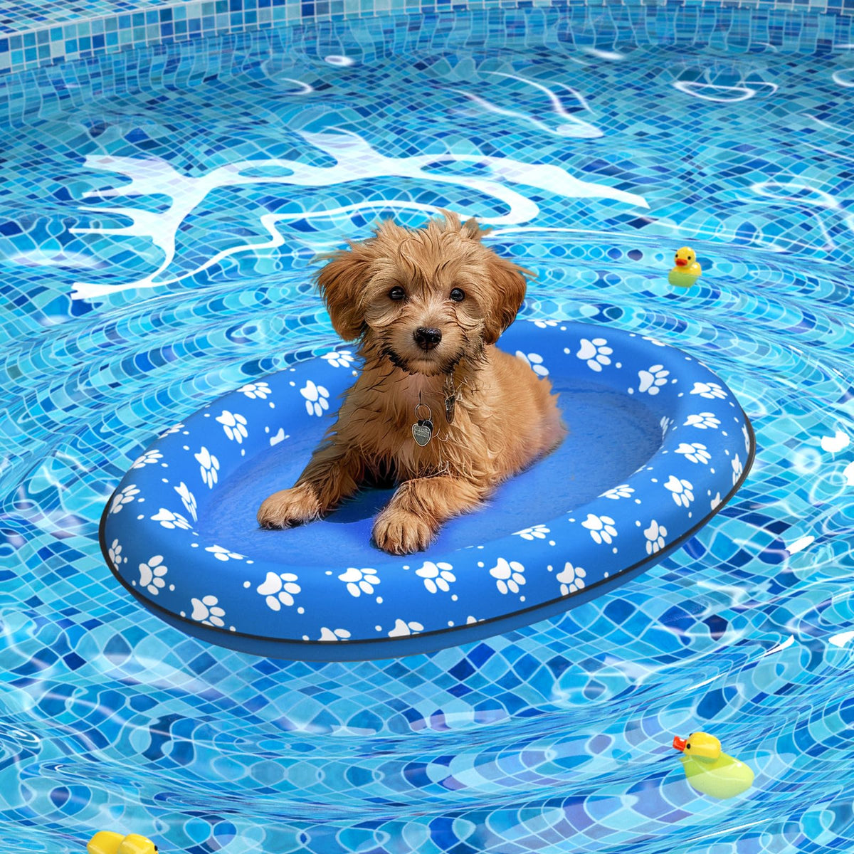 Pet Soft dog float raft folded in a reusable bag for easy storage.