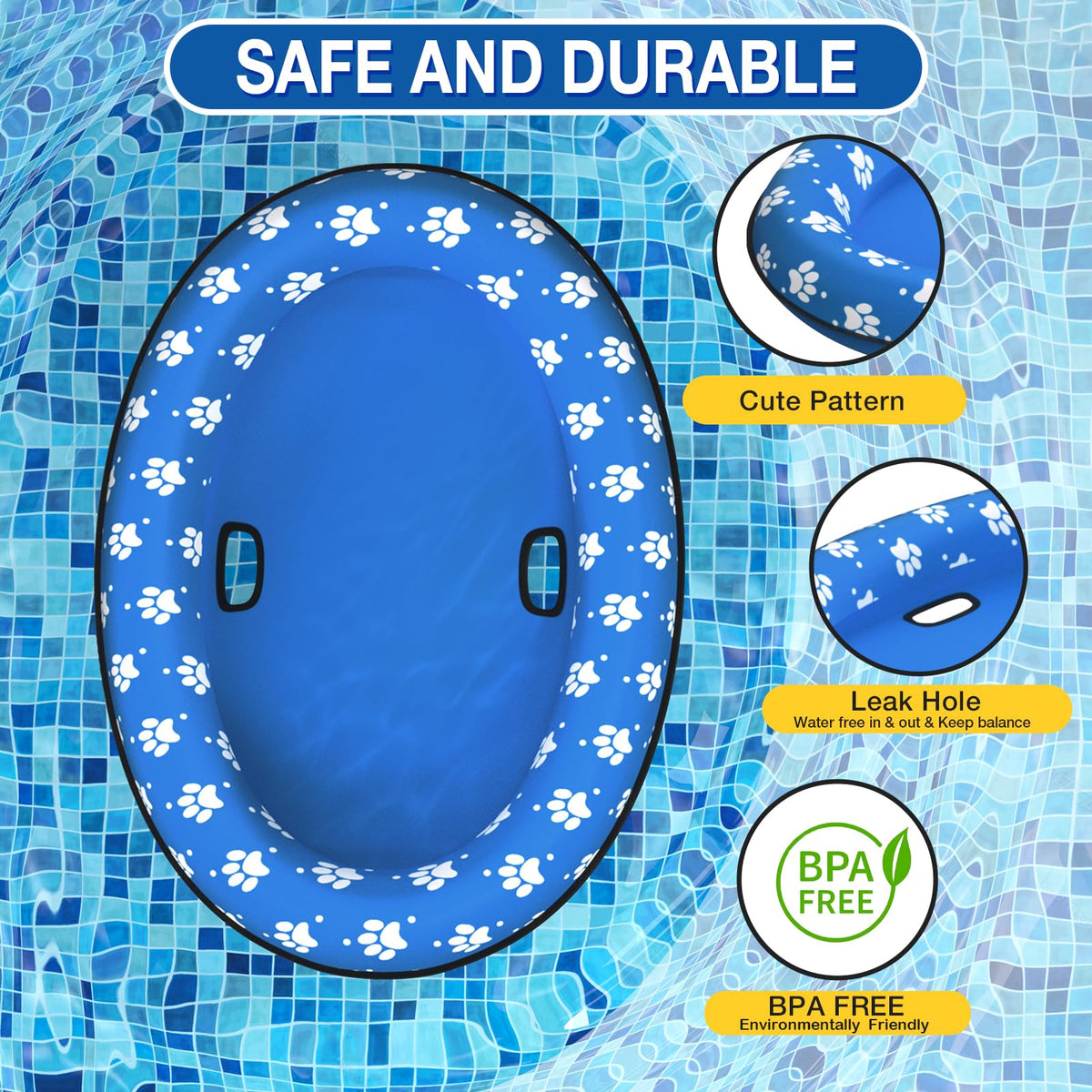 Pet Soft dog float raft with puncture resistant fabric for durability.