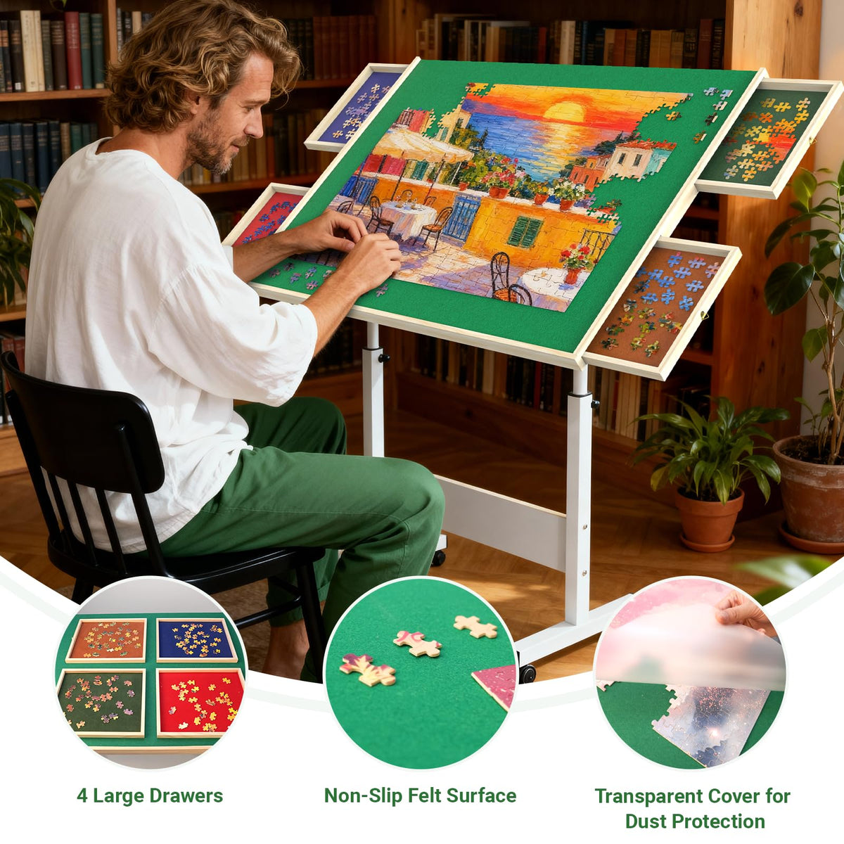 PETAZA puzzle table cover protects unfinished puzzles from dust during breaks.