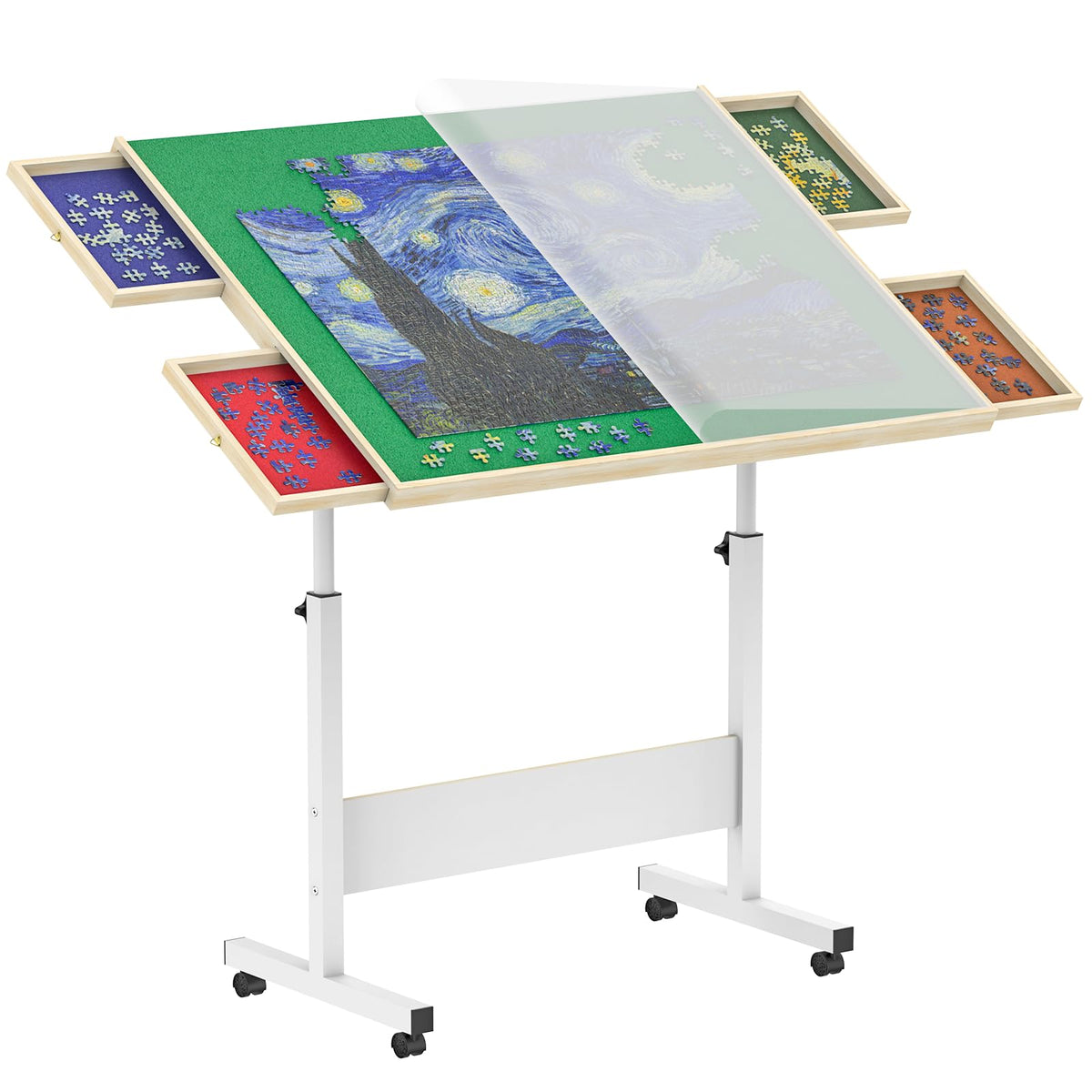 PETAZA wooden puzzle table shows a full setup with a spacious surface for large puzzles.