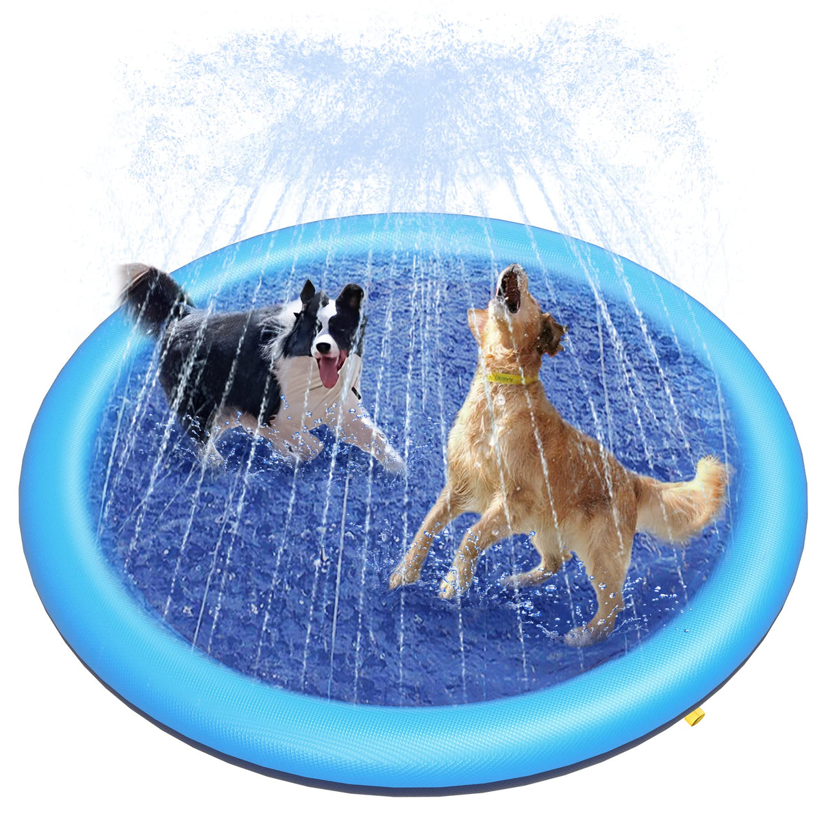 Peteast dog splash pad 59-inch in action for cooling outdoor play for dogs.