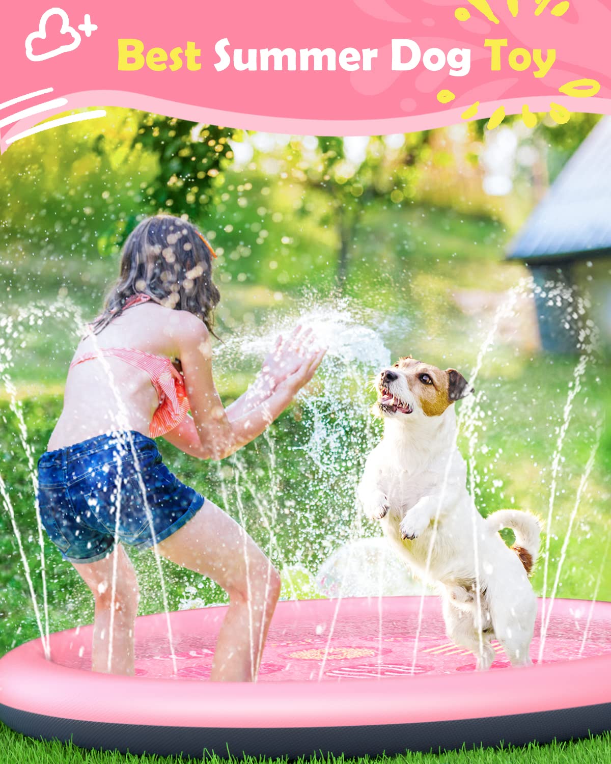 Peteast pink donut print splash pad in backyard for outdoor fun