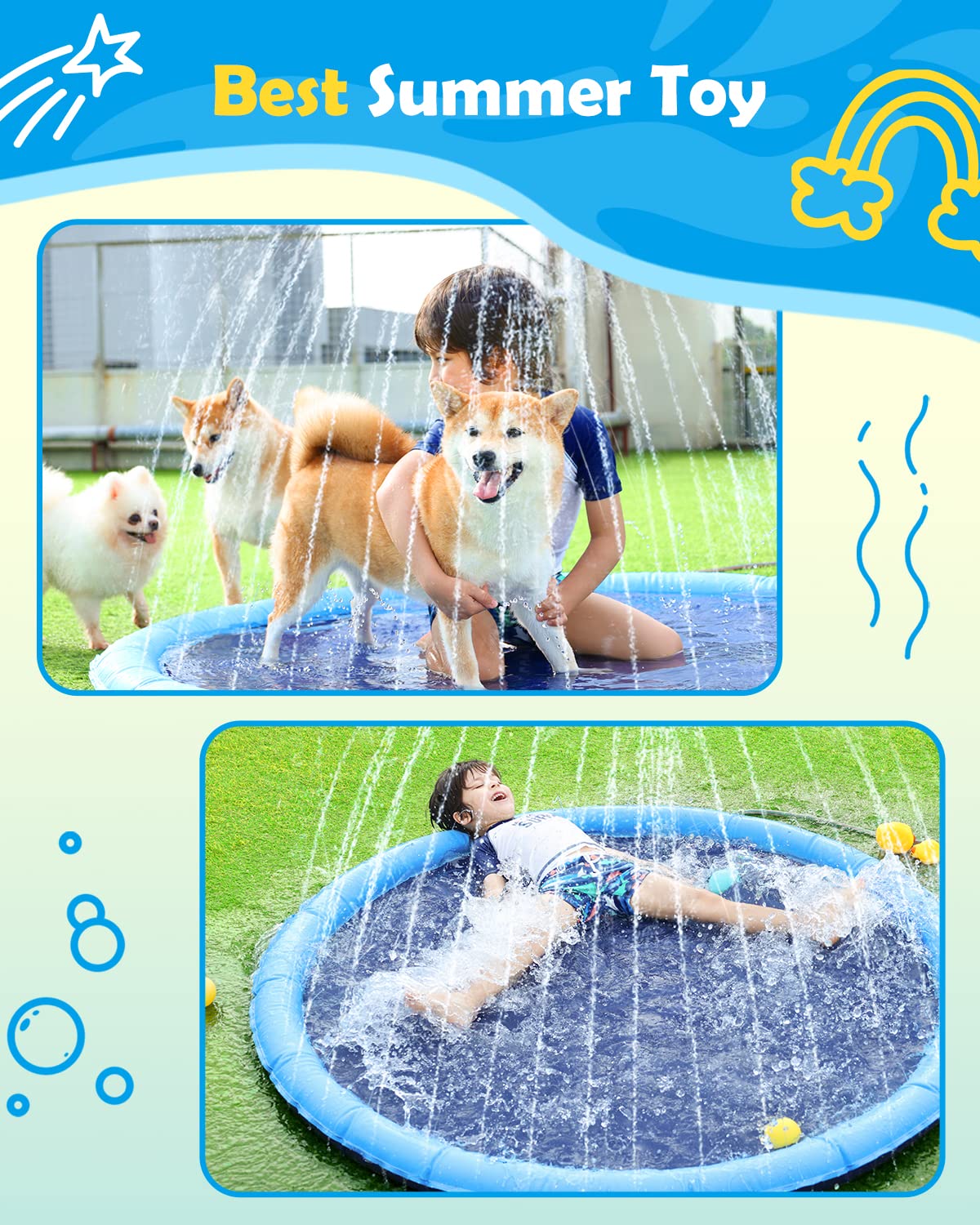  Peteast Splash Pad available in three sizes to fit your space