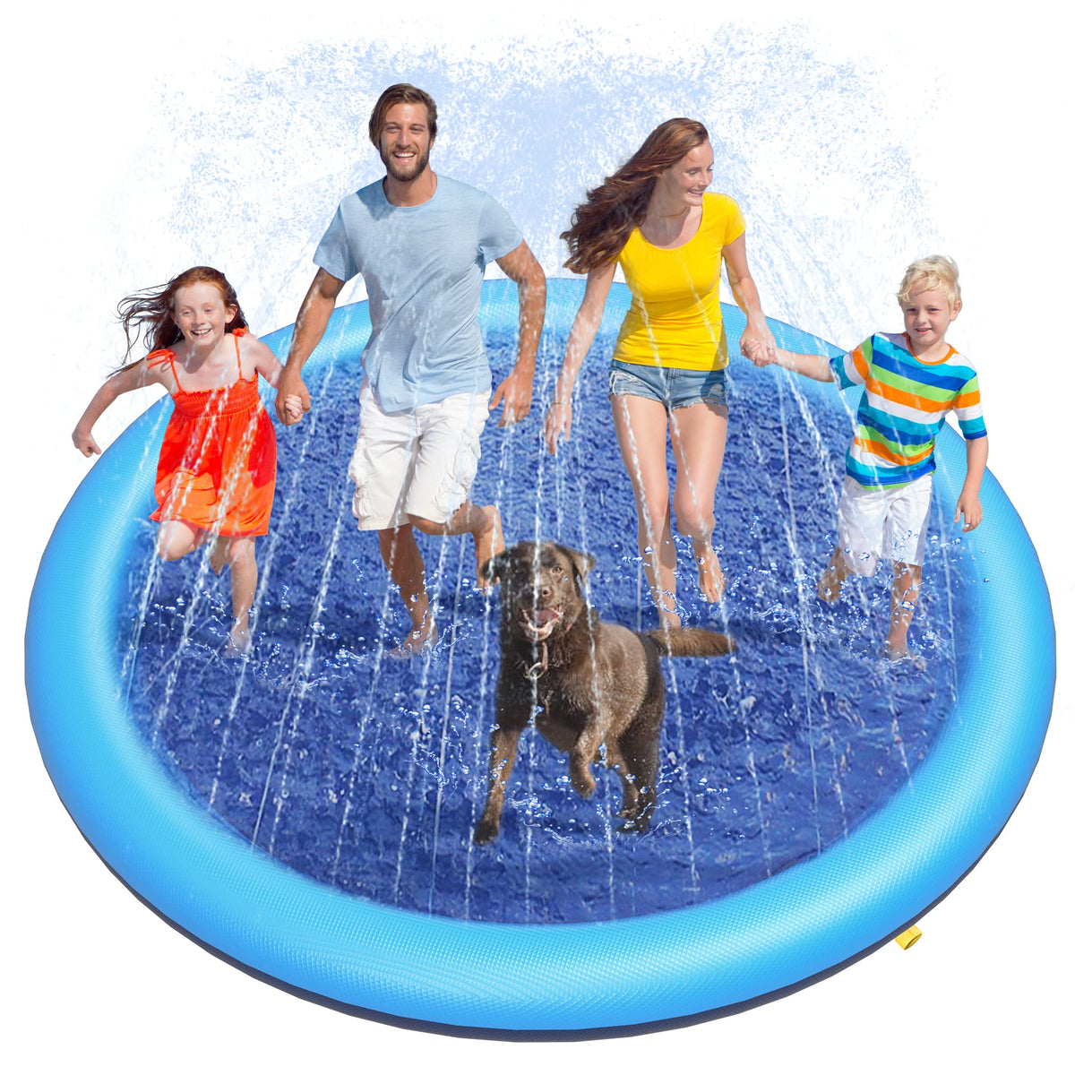 Peteast splash pad top view shows a safe play area for pets and kids.