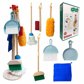 PetGlobal Kids Cleaning Set wooden broom for small hands with sturdy handle.