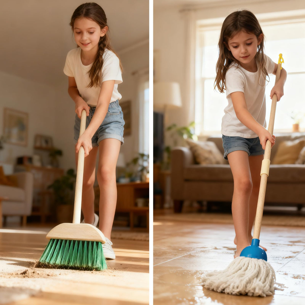 PetGlobal Kids Cleaning Set two wooden brushes aid kid-friendly dusting.